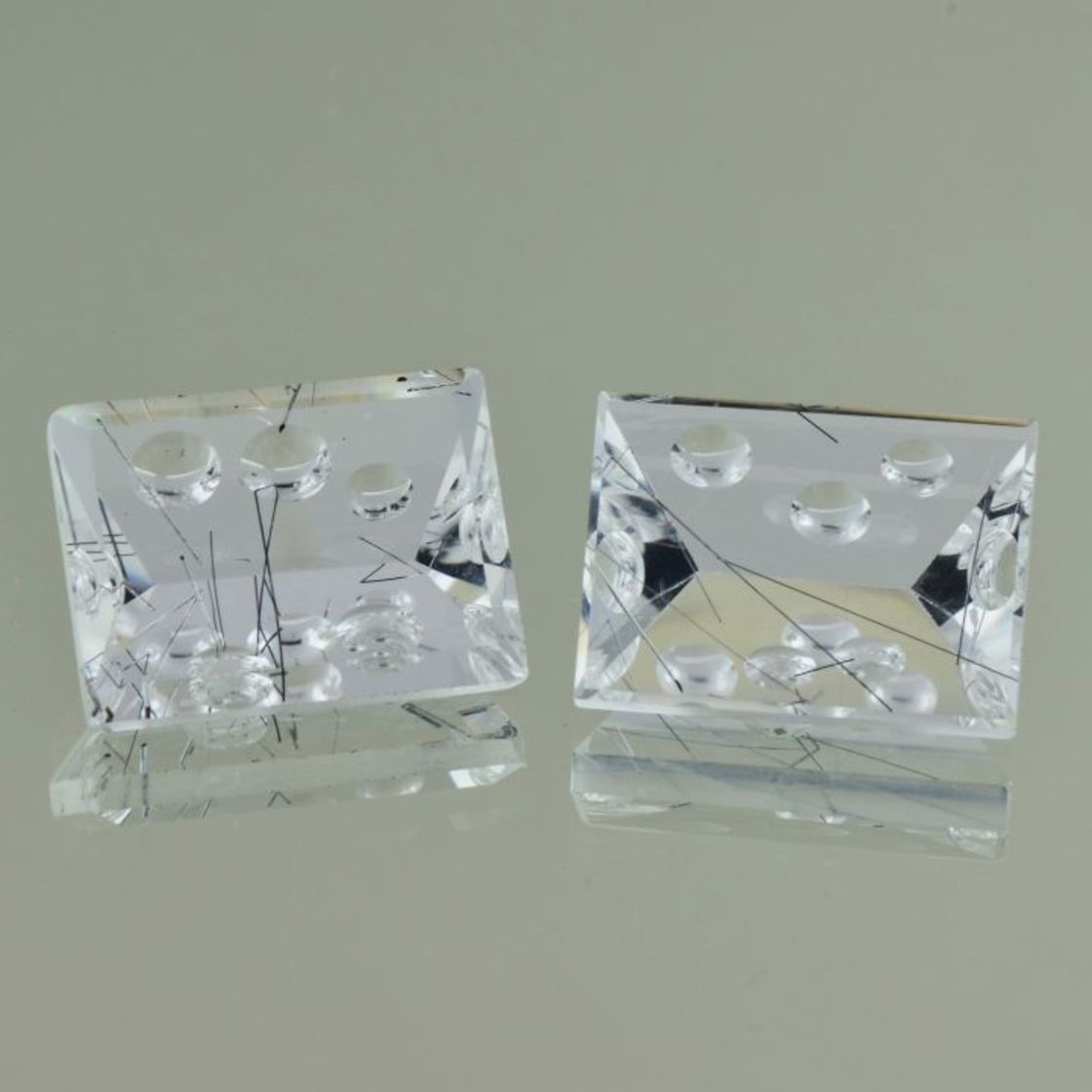 Tourmaline-Quartz Pair rectangle fantasy colorless 37.51 ct