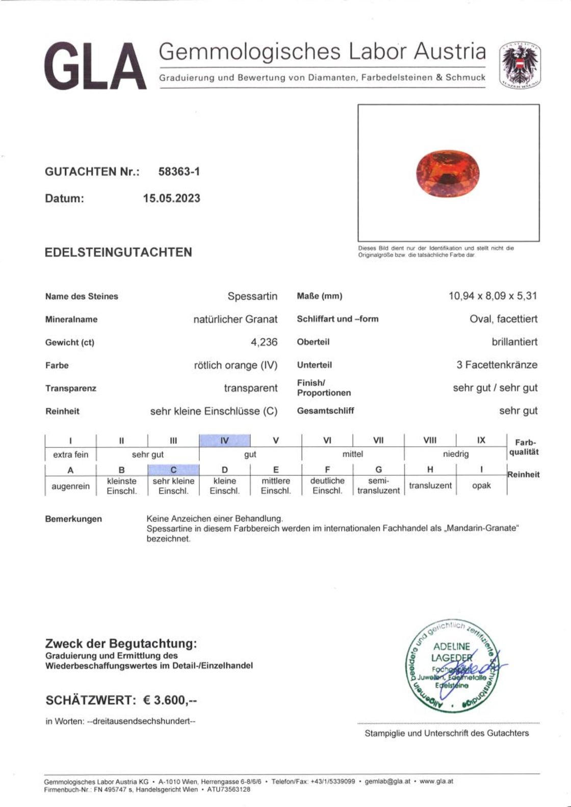 Mandarin Granat Ovalschliff rötlich-orange 4,236 ct