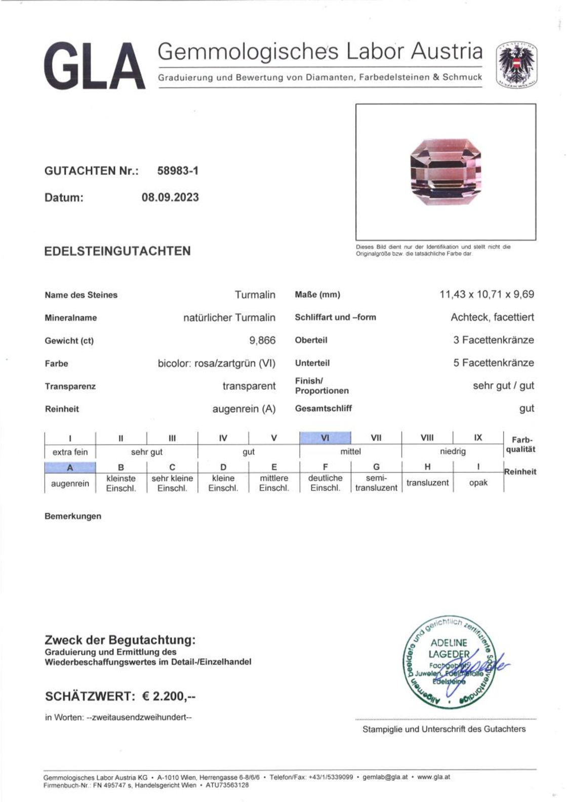 Turmalin Achteckschliff bicolor 9,866 ct