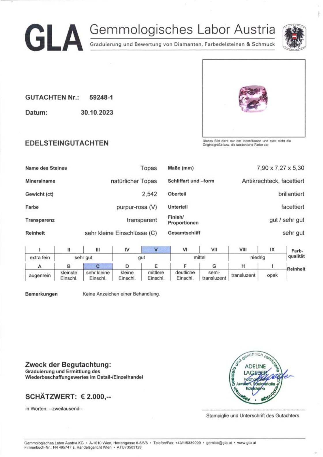 Topas Antikschliff rosa unbehandelt 2,542 ct