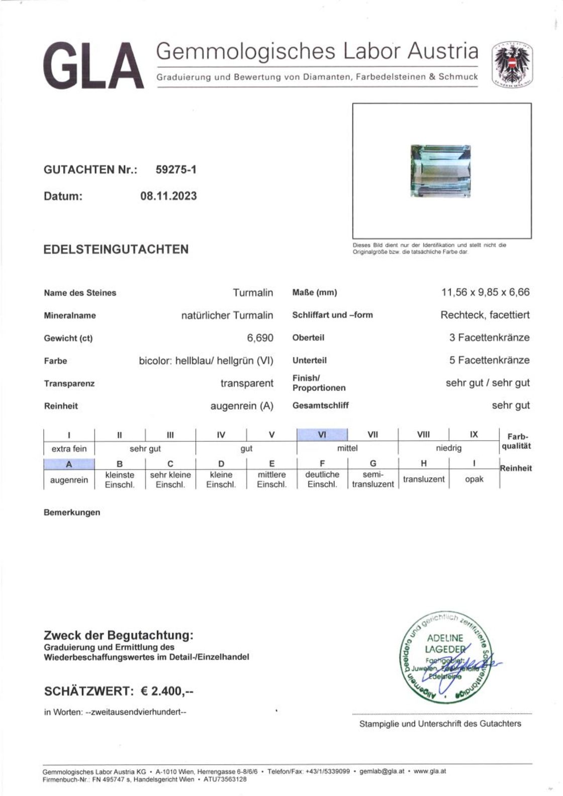Turmalin Rechteckschliff grün+hellblau 6,690 ct