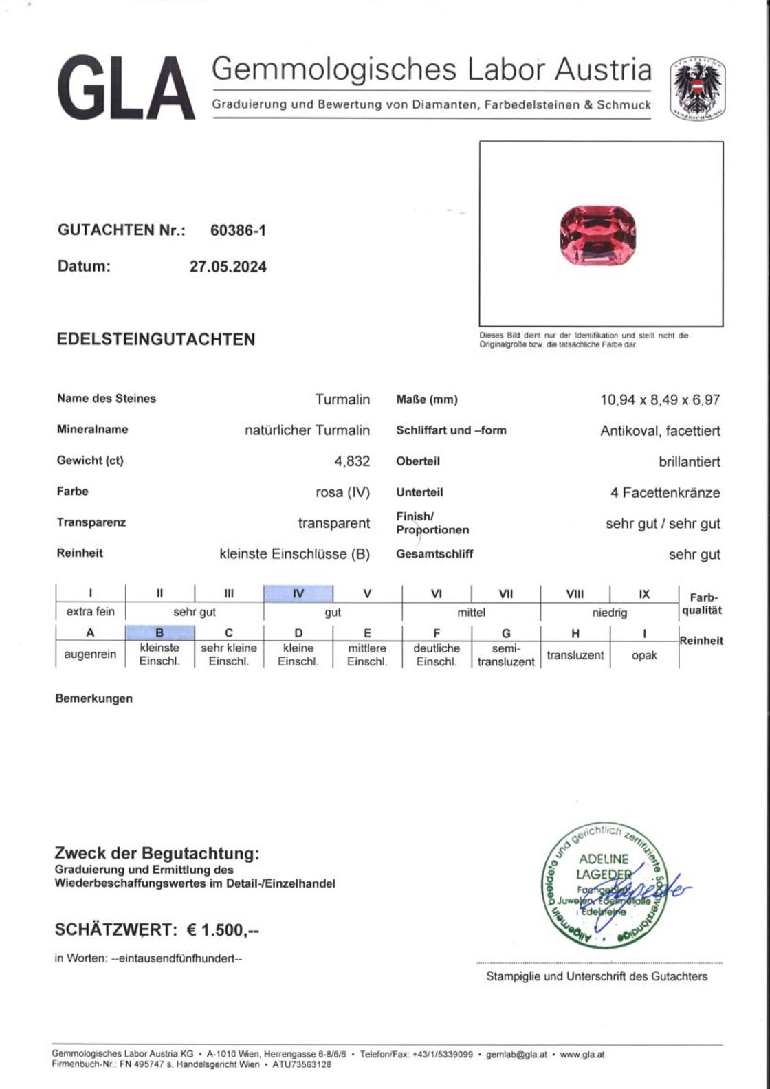 Turmalin Antikschliff rosa-pink 4,832 ct