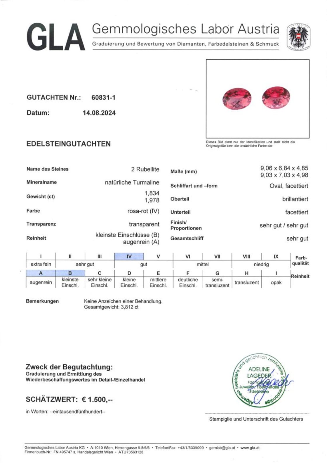 Rubellit Duo Turmaline Ovalschliffe rosarot 3,812 ct