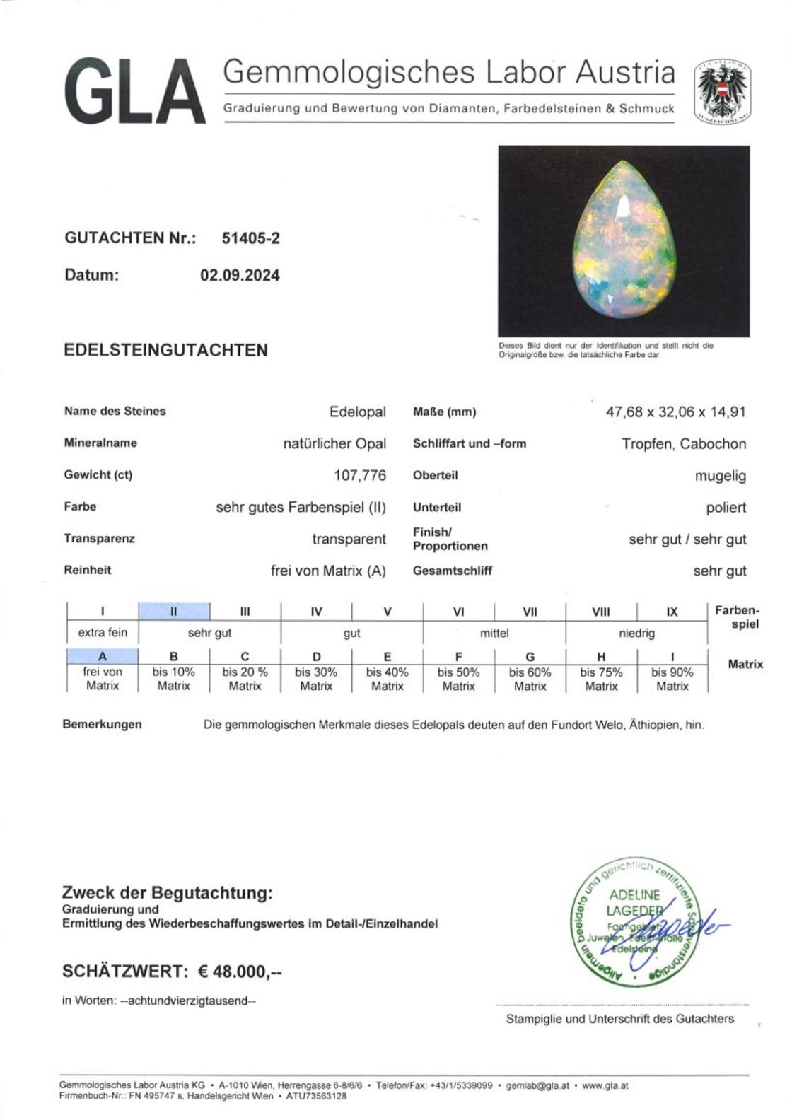 Edelopal Cabochonschliff oval multicolor 107,776 ct.