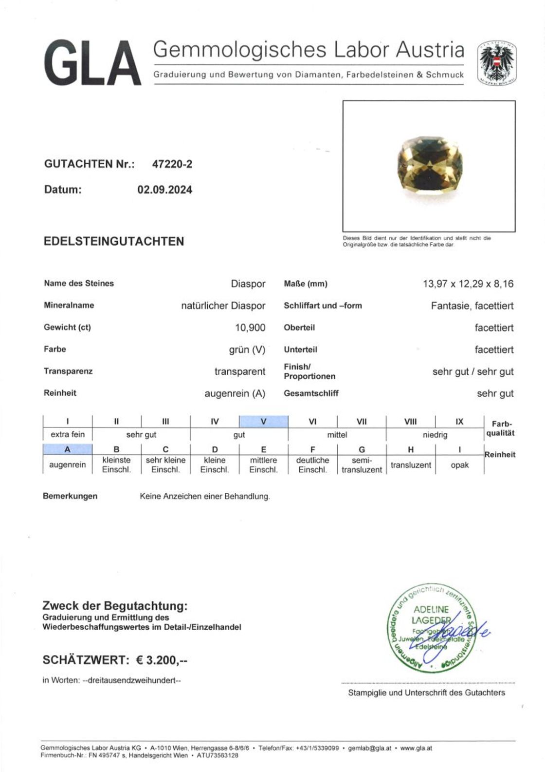 Diaspor Antik-Designschliff gelbgrün-farbwechselnd 10,900 ct