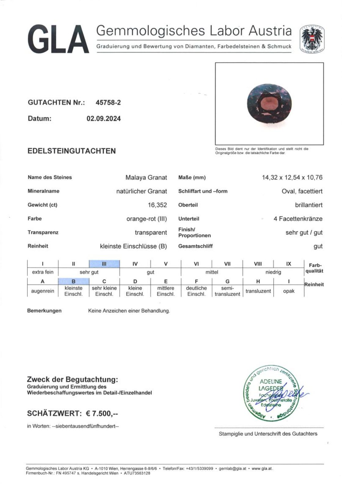 Malaya-Granat Ovalschliff orangerot unbehandelt 16,352 ct