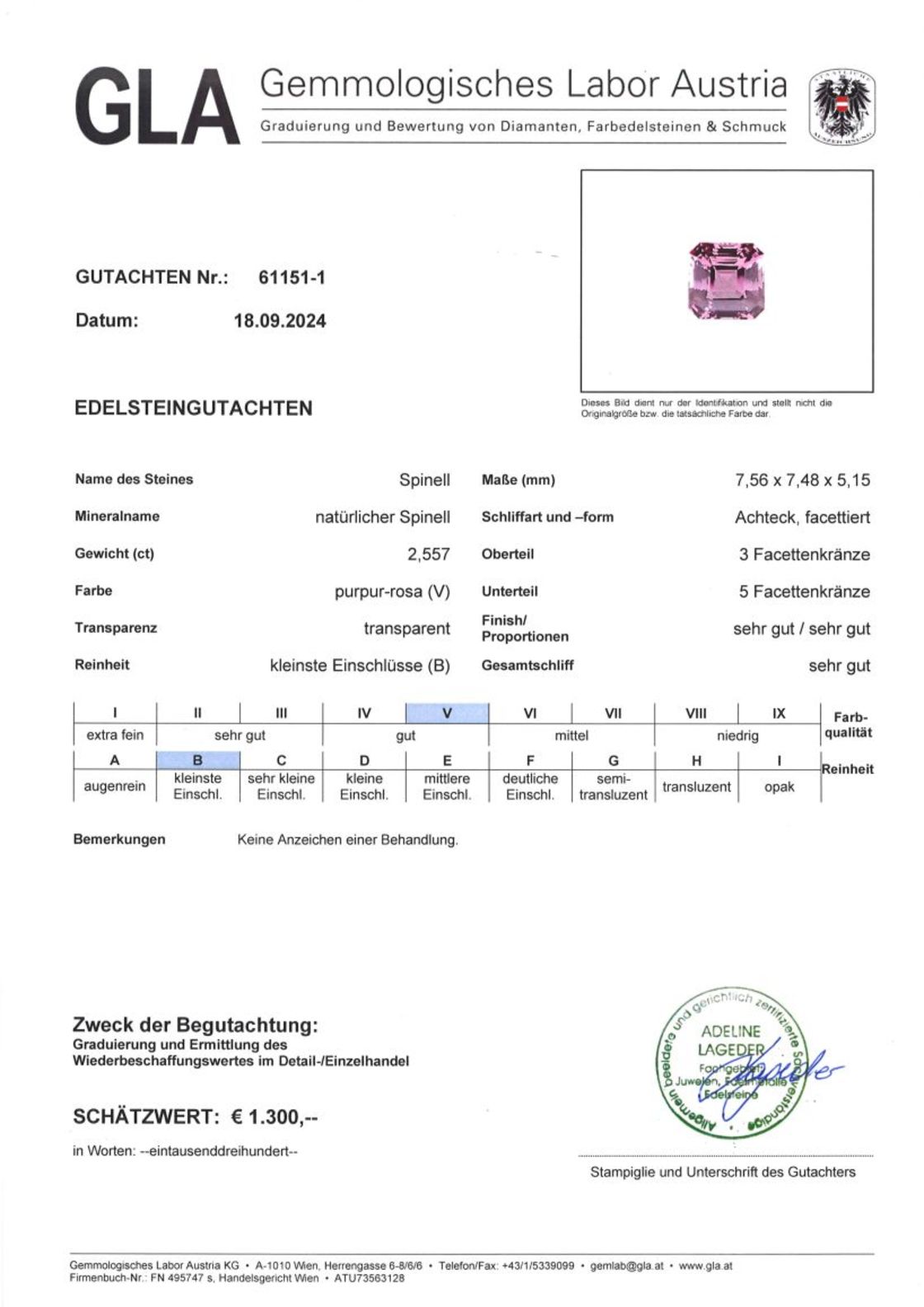 Spinell Achteckschliff purpur-rosa 2,557 ct