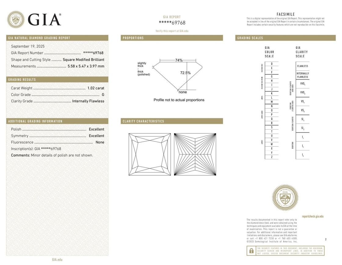 Gutachten zu Diamond princess feines white G loupe clean 1.02 ct