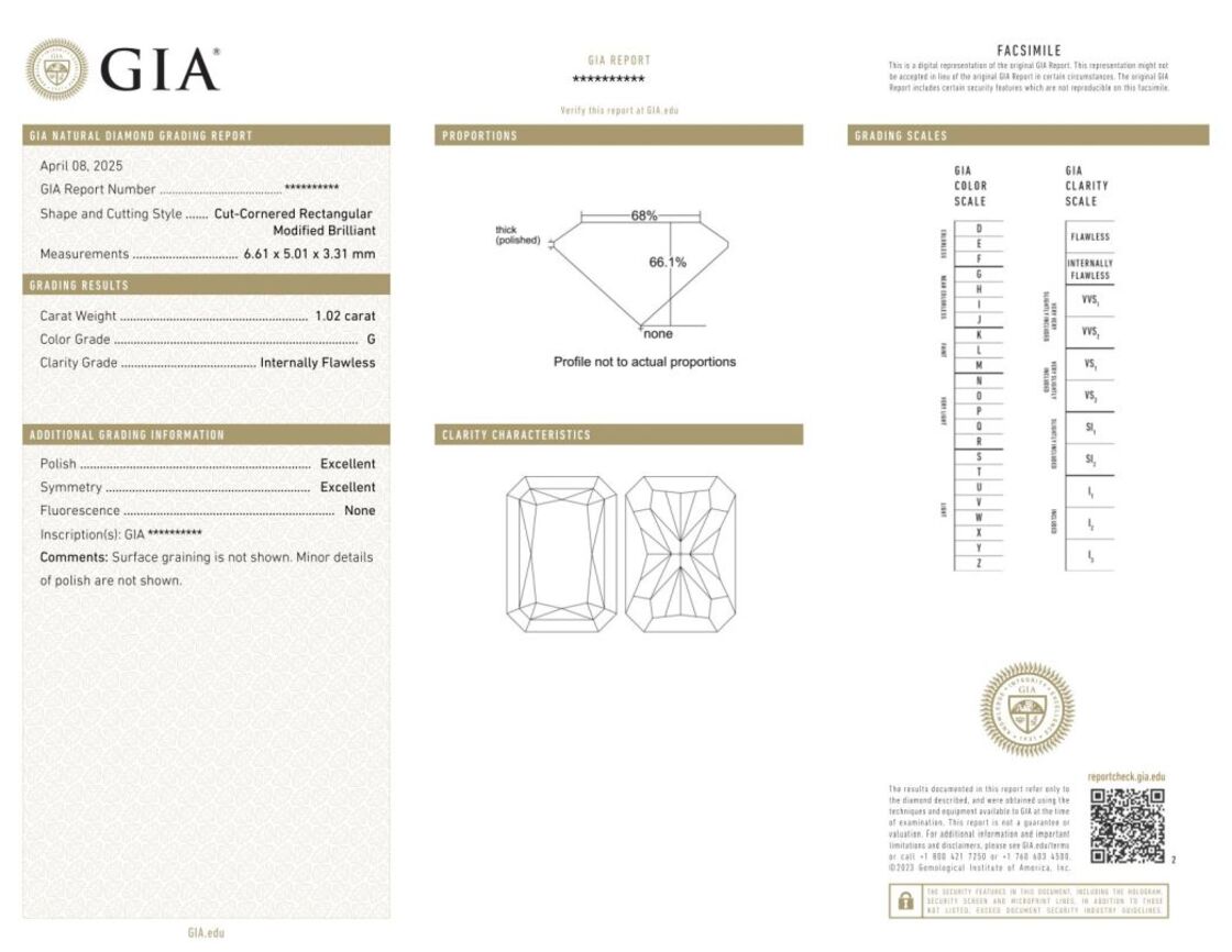 Gutachten zu Diamond radiant feines white G loupe clean 1.02 ct