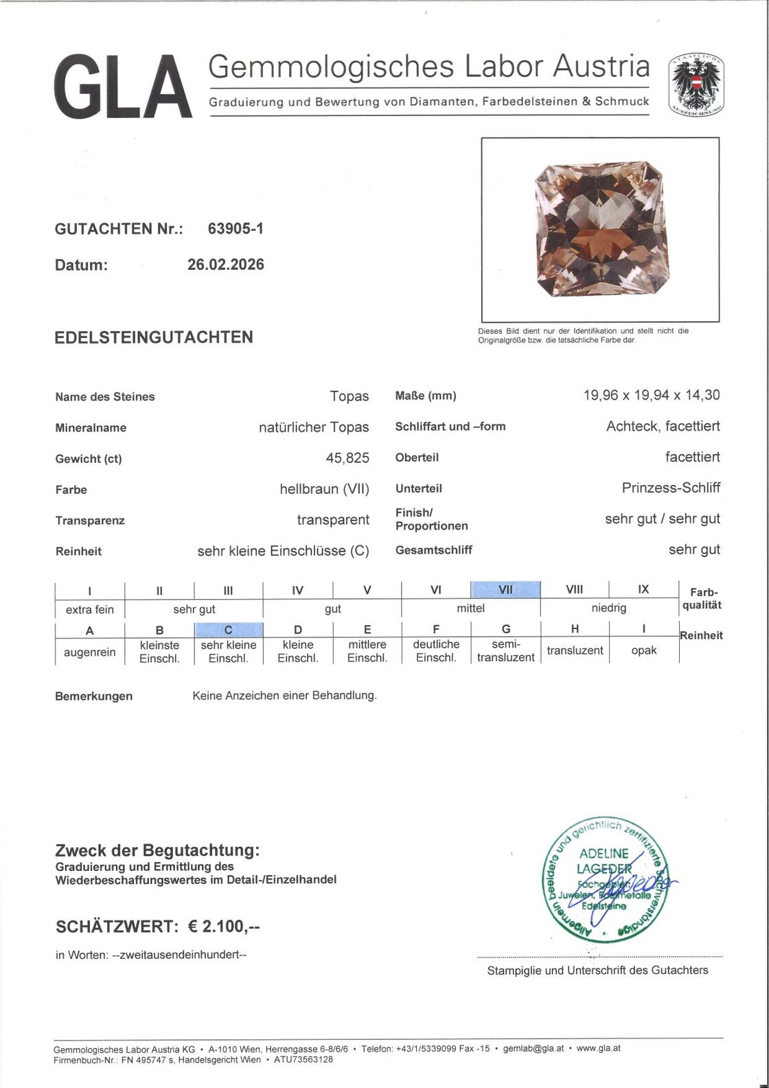Gutachten zu Topas Design-octagon champagne 45,82 ct