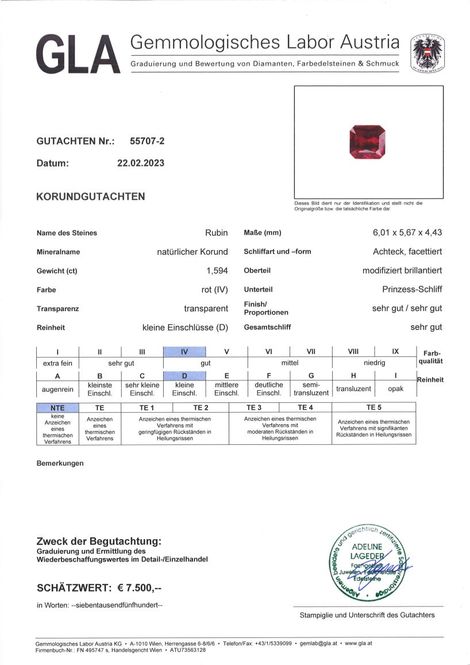 Gutachten zu Ruby octagon red unheated 1.59 ct