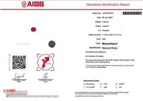 Gutachten zu Rubin antikoval purpurrot ungebrannt 2,26 ct