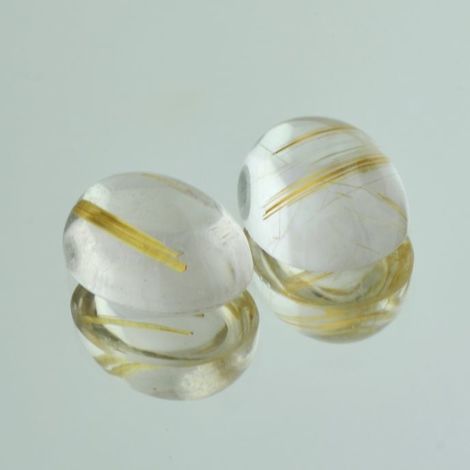 Rutilated Quartz Pair Cabochons oval colorless 20.50 ct