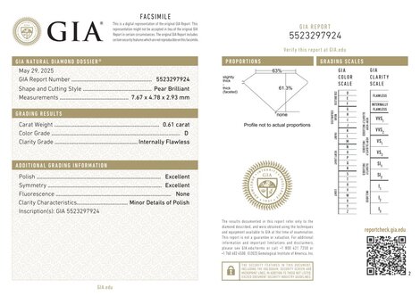 Gutachten zu Diamant Tropfen hochfeines Weiss+ (D) lupenrein 0,61 ct.