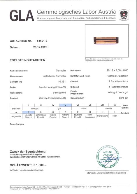 Gutachten zu Tourmaline Baguette bräunlich-rosa 10.16 ct