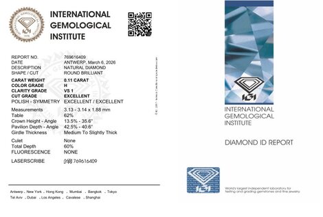 Gutachten zu Diamond round brilliant white vs1 0.11 ct