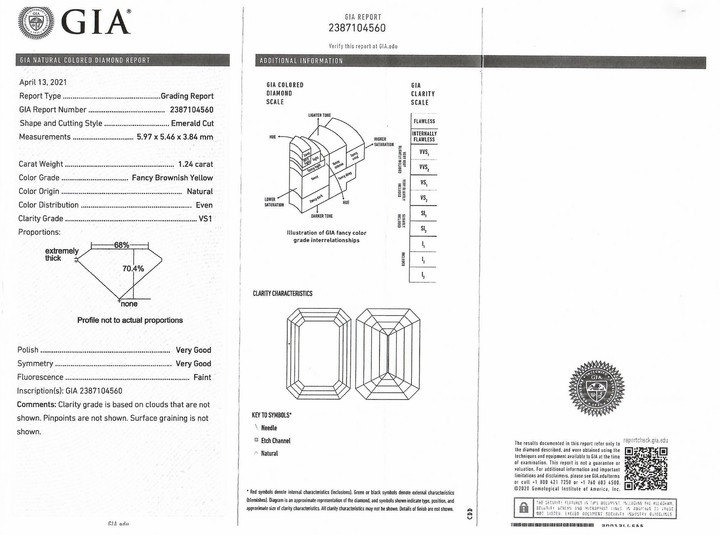 Gutachten zu Diamant octagon bräunlich-gelb vs1 1,24 ct