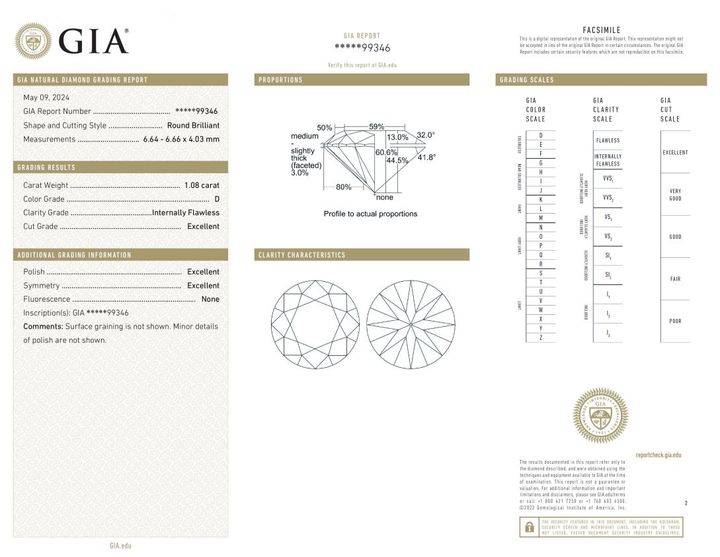 Gutachten zu Diamant Brillant hochfeines weiss+ D lupenrein 1,08 ct.