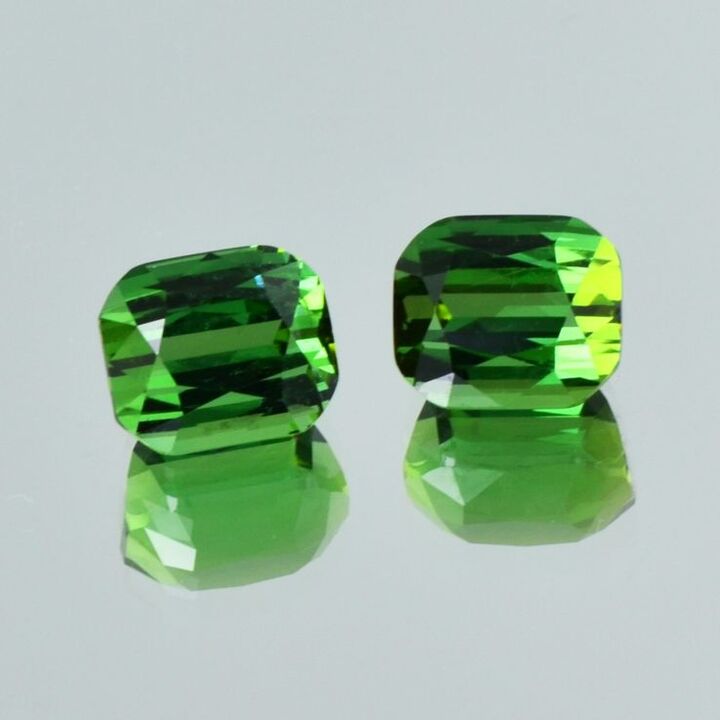 Green Tourmaline Pair Tourmalines cushion green 7.39 ct.