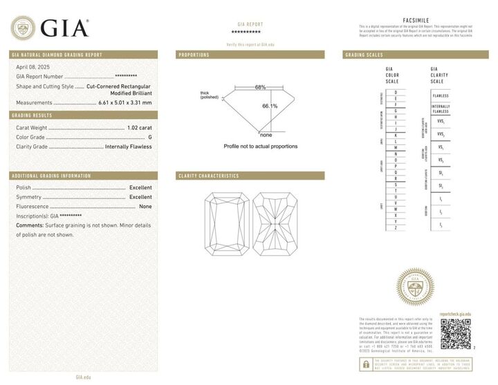 Gutachten zu Diamond radiant feines white G loupe clean 1.02 ct