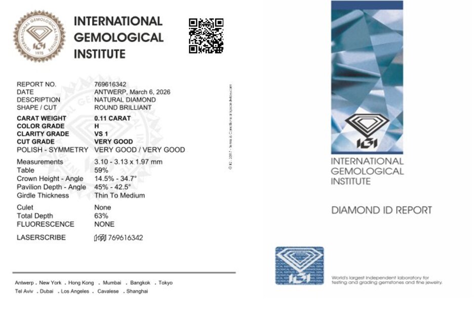 Gutachten zu Diamant Brillant weiss vs1 0,11 ct